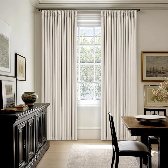 90 Inch Pinch Pleated Blackout Linen Curtains 2 Panels Natural | Memory Trained - Image 8