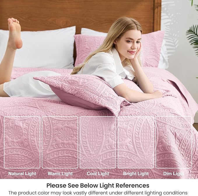 Love's cabin King Size Quilt Set Pink Bedspreads - Image 6