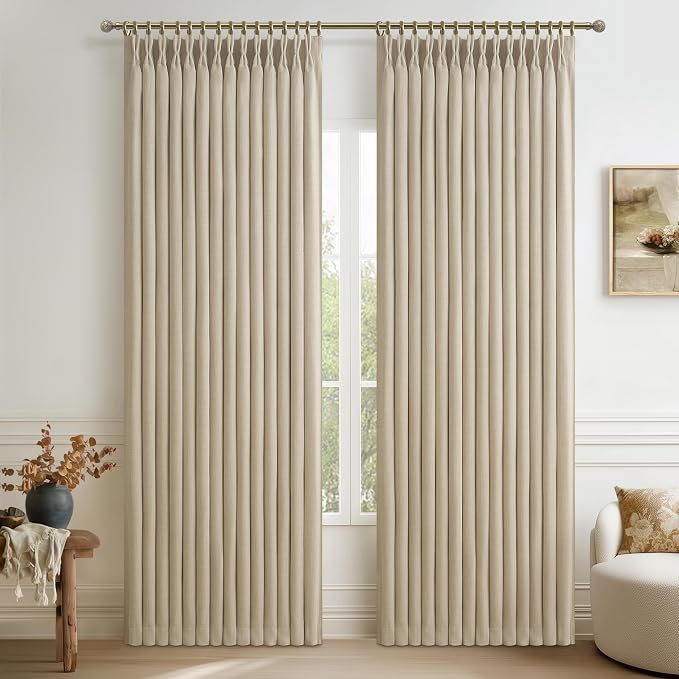 Natural Pleated 60 Inch Wide Bedroom Curtains 96 Inches Long 2 Panels Set by PleatedDrapes