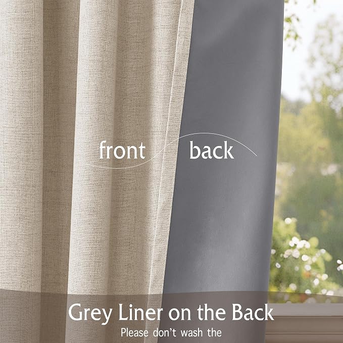 RYB HOME 100% Blackout Pinch Pleated Linen Curtains, Back Tab Drapes Privacy - Image 4
