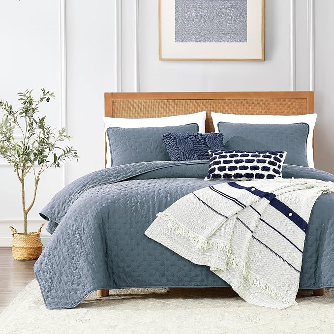 ROARINGWILD Dusty Blue Twin Size Quilt Bedding Set, Lightweight Soft Bedspread by ROARINGWILD
