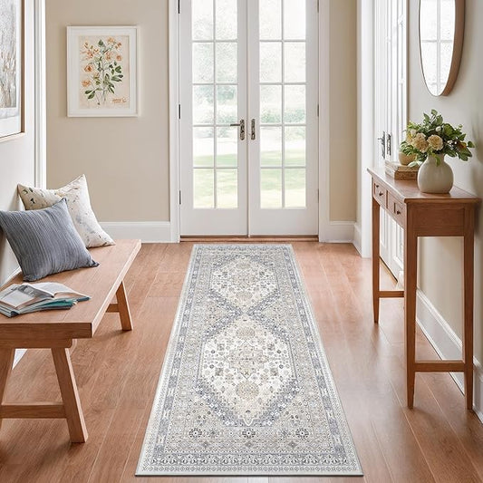 zesthome Runner Rug 2x5 - Stain Resistant Machine Washable Rug, Non Slip Vintage Hallway Runner Rugs, Low Pile Lightweight Runners for Kitchen, Entryway and Corridor