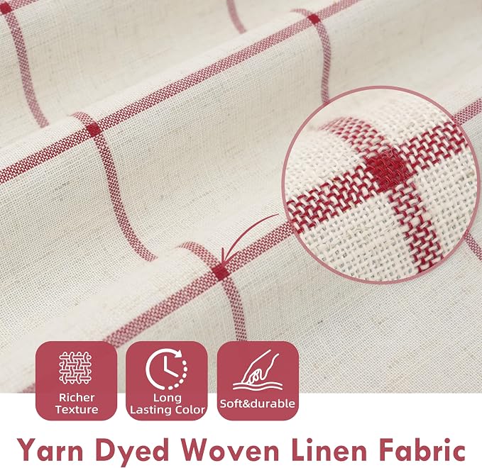 DriftAway 100% Blackout Plaid Linen Curtains 102 Inches Long 2 Panels Red | - Image 4