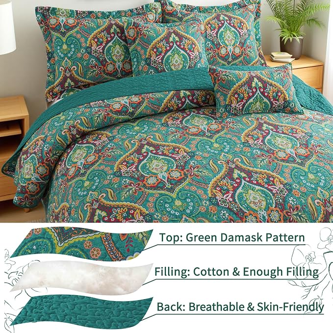 VAPUTAR 100% Cotton Face Quilt Queen Size Bedding Set, Farmhouse Coverlet | - Image 4