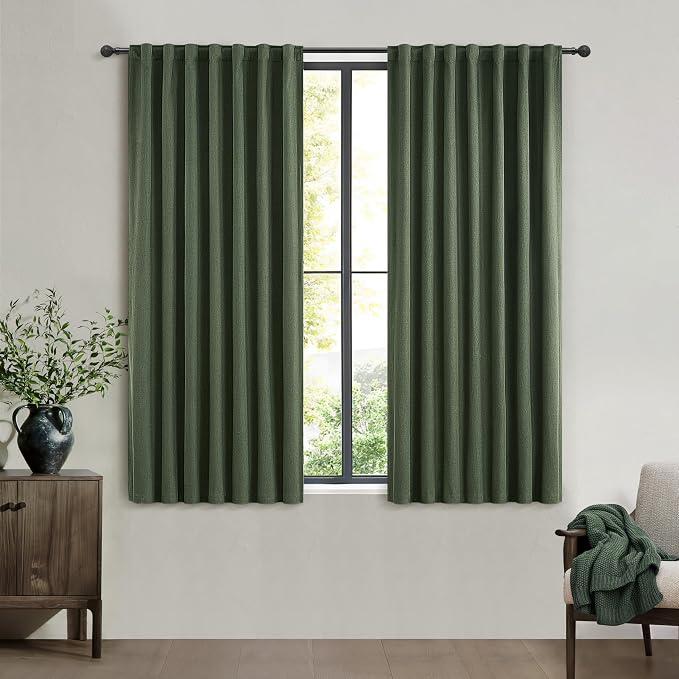 Living Room Dark Olive Green Black Out Curtains 72 Inch Long 2 Panels Set by QJMYDECO