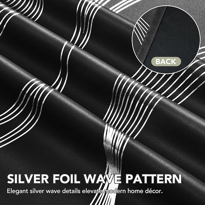 Deconovo Silver Foil Wave Pattern Total Blackout Curtain Panels, Living Room - Image 6