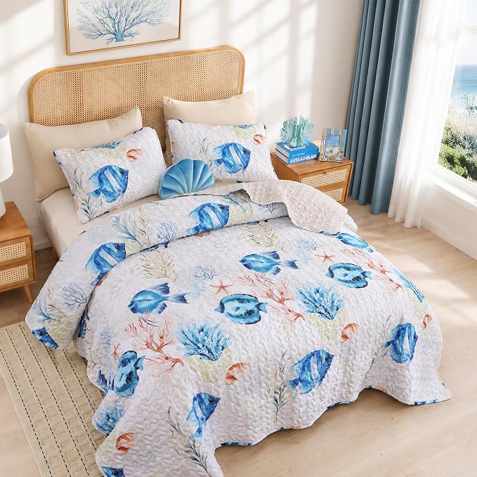 weigelia Coastal Quilt Bedding Set Queen Size, Nautical Summer Bedspread | by WEIGELIA