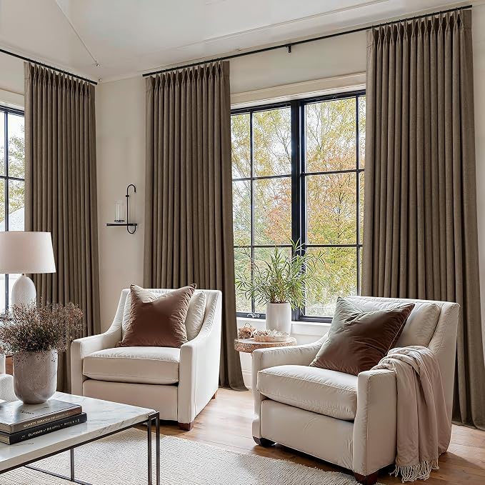 86 Inch Brown Pleated Linen Black Out Memory Trained Curtains - Image 8