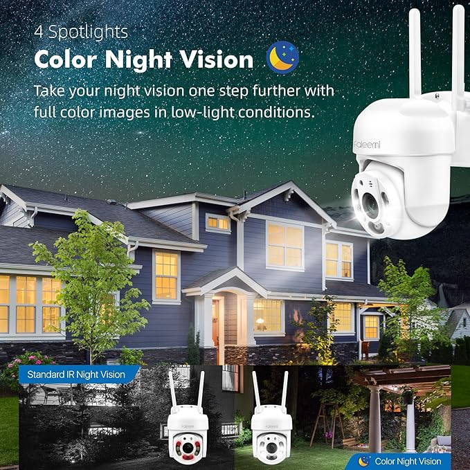 faleemi 2K WiFi Security Camera for Home with Cell Phone App Control, Color Night Vision, Ai Motion Detection, Auto Tracking, 2 Way Audio, Waterproof, Local/Cloud Storage, Compatible with Alexa