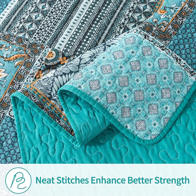BEDIFANY Cotton Queen Size Quilt, Lightweight Bedspread Queen Size | Teal - Image 4