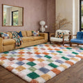 Colorful Area Rug 5x7 for Bedroom Soft Checkered Shag Carpet | Machine Washable by PureCozy