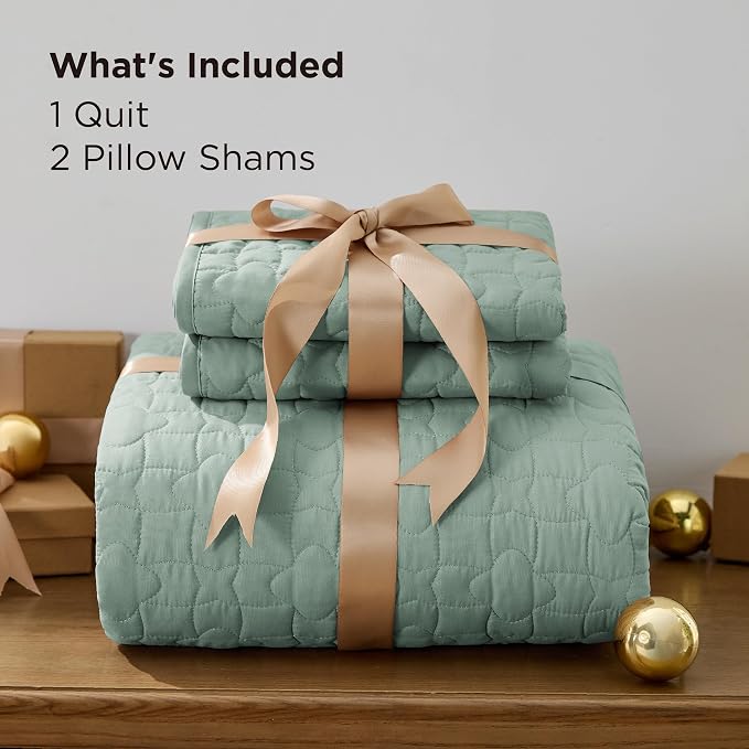Bedsure Quilts Queen Size, Lucky Star Quilting Comforter Set Sage Green | - Image 6