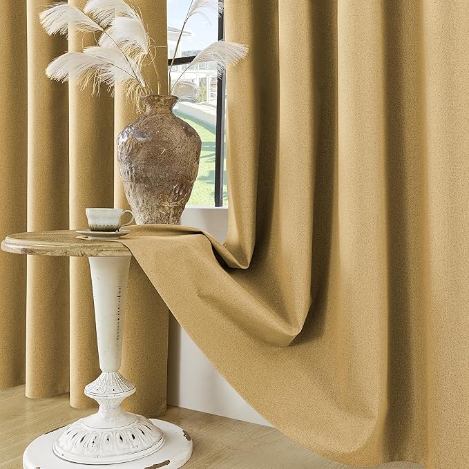 ChrisDowa 100% Blackout Mustard Yellow Solid Curtains 108 Inches Long 2 Panels for Bedroom Living Room,Farmhouse Room Darkening Thermal Insulated Soundproof Grommet Top Window Treatment Drapes,52x108