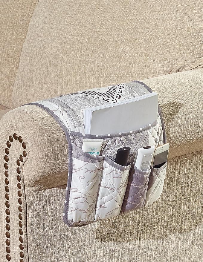 Brilliant Sunshine Grey Heartlove Couch Armrest Cover, Armrest Organizer & - Image 5