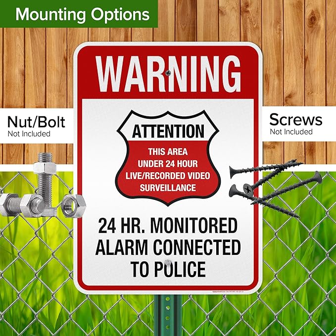 Warning 24 HR. Monitored Alarm Connected To Police Sign, 18x24 Inches, 3M EGP Reflective, Rust Free .080 Aluminum, Fade Resistant, Made in USA by My Sign Center