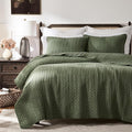 WDCOZY Olive Green Cross Stitch Queen Size Quilt Set, Striped Lightweight Soft by WDCOZY