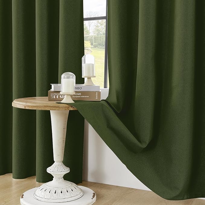 ChrisDowa 100% Blackout Olive Green Solid Curtains 96 Inches Long 2 Panels for Bedroom Living Room,Farmhouse Room Darkening Thermal Insulated Soundproof Grommet Top Window Treatment Drapes,52x96
