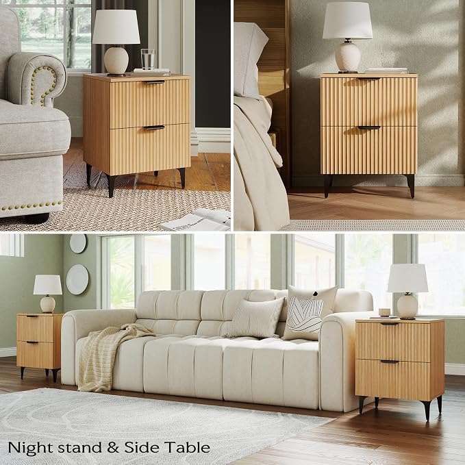 SUNWAVE Fluted Nightstand Set of 2, Modern Night Stands - Image 5