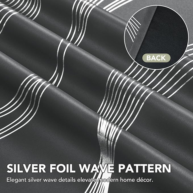 Deconovo Silver Foil Wave Pattern Total Blackout Curtain Panels, Living Room - Image 6