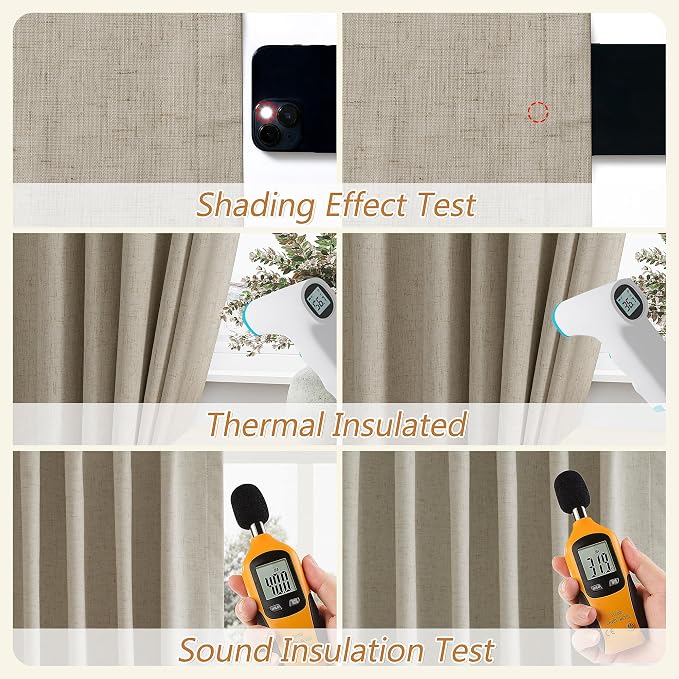 100% Blackout Linen Curtains for Bedroom 96 inches Long 8 FT, Thermal Insulated - Image 5