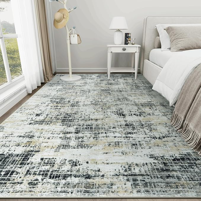 10x14 Washable Area Rug for Living Room Bedroom: Non-Slip Modern Black Gray | - Image 9