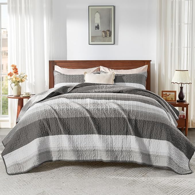 California King Quilt Set Dark Grey, 3 Pieces Bedspreads | Ultra Soft - Image 9