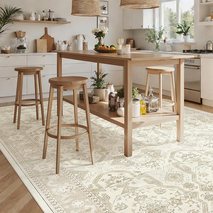 Soalmost 8x10 Area Rugs Large Washable Living Room Rug Non-Slip Beige/Brown | - Image 4