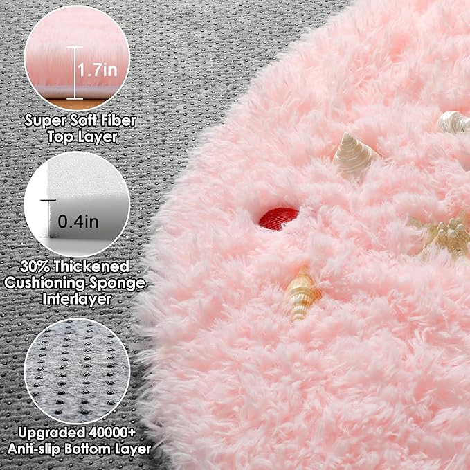 Light Pink Round Area Rugs 5ft for Bedroom Living Room, Fluffy Circle Rug for - Image 2