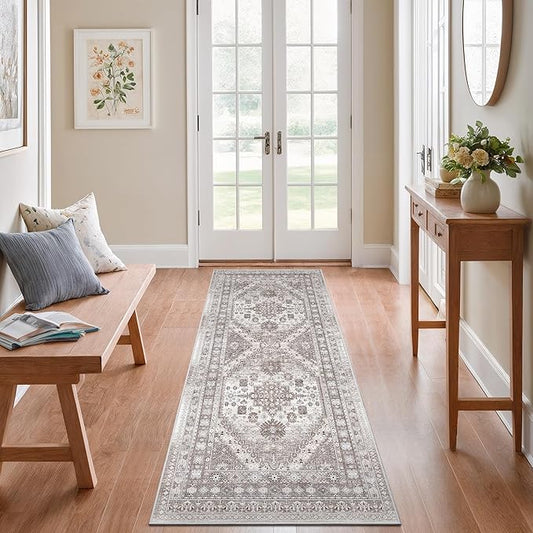 zesthome Runner Rug 2x5 - Stain Resistant Machine Washable Rug, Non Slip Vintage Hallway Runner Rugs, Low Pile Lightweight Runners for Kitchen, Entryway and Corridor