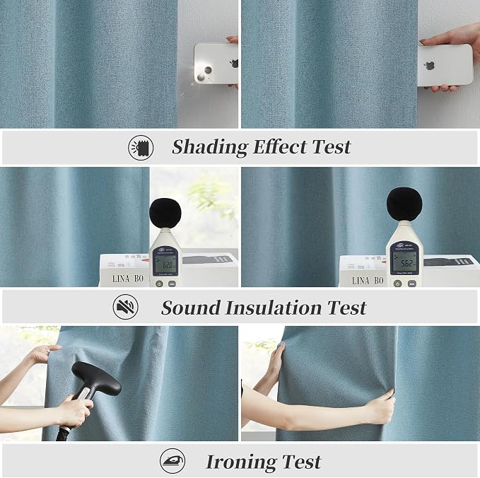 Full Blackout Linen Curtains 72 Inch Drop 2 Panels, Heat and Full Light - Image 6