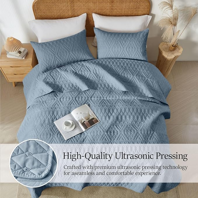 akkialla King/Cal King Size Quilt Bedding Set, Dusty Blue Lightweight - Image 5