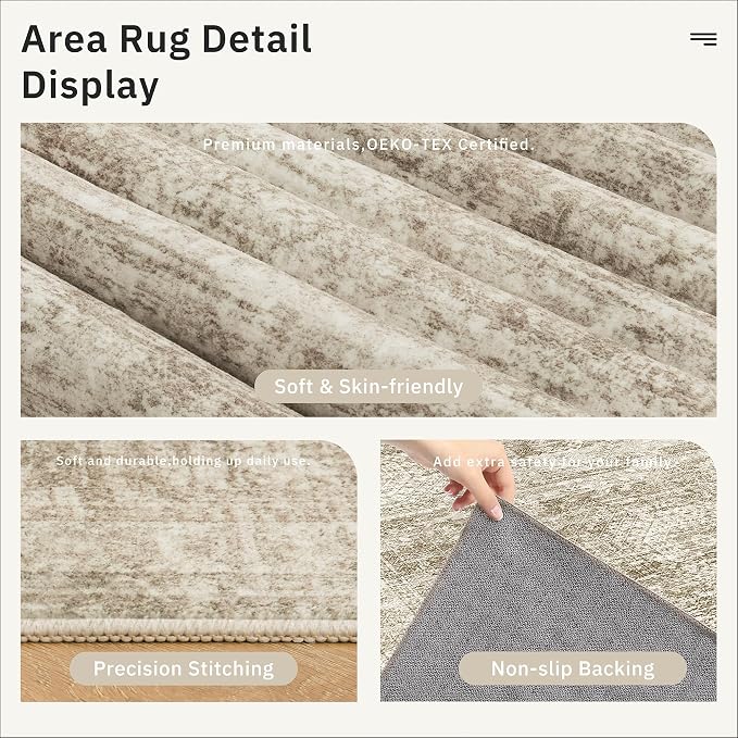 Soalmost 2x4 Washable Rugs for Kitchen, Small Area Rug Brown | Non-Slip Vintage - Image 6