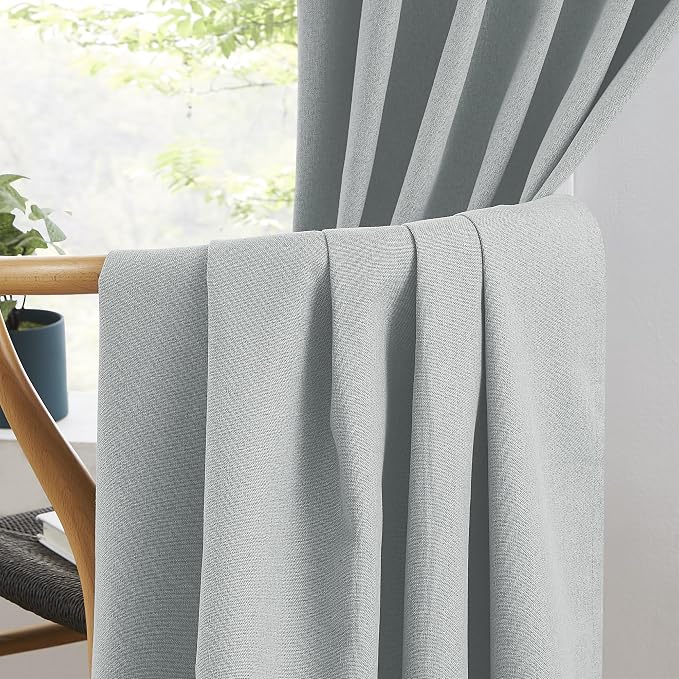Linen Blackout Curtains Back Tab Rod Pocket Hook Belt Short Curtain Panels - Image 5