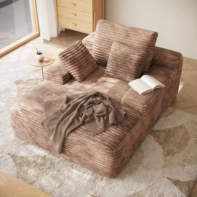 Oversized Chaise Lounge Chair Indoor, Plush Corduroy Boneless Sofa Bed - Image 9