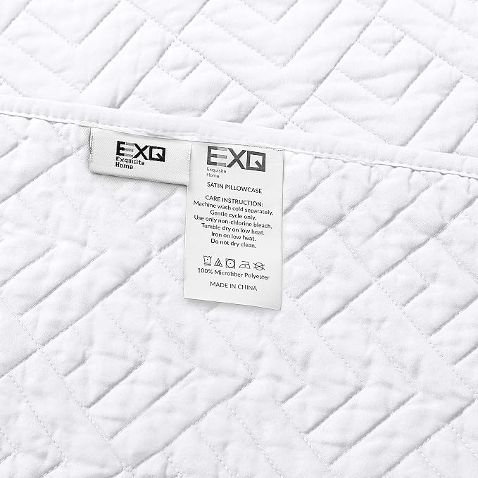 EXQ Home White Quilt Set Twin Size Lightweight Squares Pattern Bedding Set | - Image 7