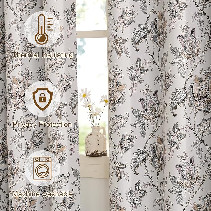 NICETOWN Blackout Curtains for Living Room W52 x L63 1 Pair, Floral Printed - Image 6