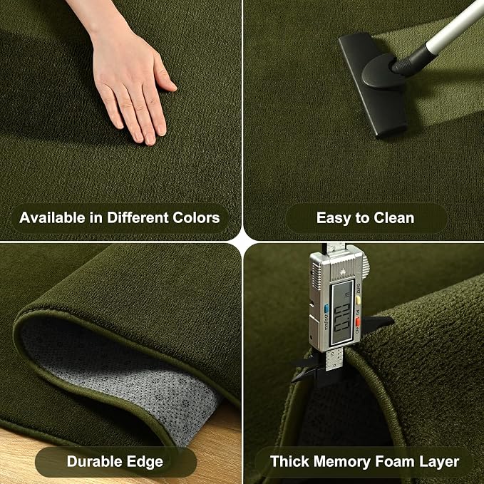 Olive Green Area Rugs for Bedroom Living Room, 4x6 Memory Foam Rug | Thickened - Image 6