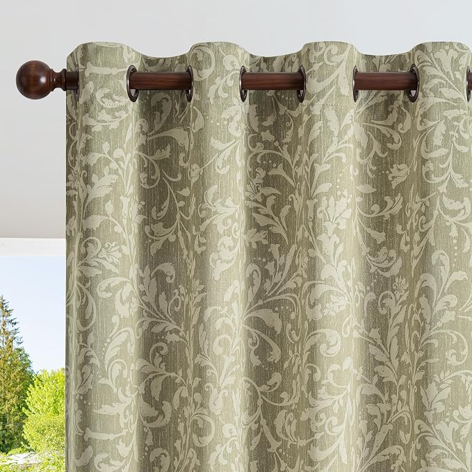 jinchan Sage Floral Blackout Curtians 63 Inch Vintage Grommet 2 Panels | Room by JINCHAN