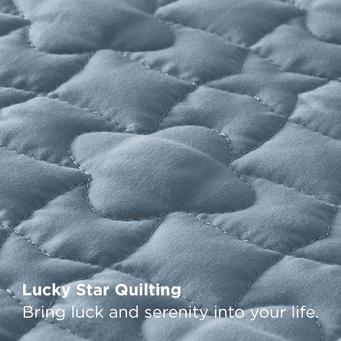 Bedsure King Size Quilt, Lucky Star Quilting Comforter Set Dusty Blue | - Image 3