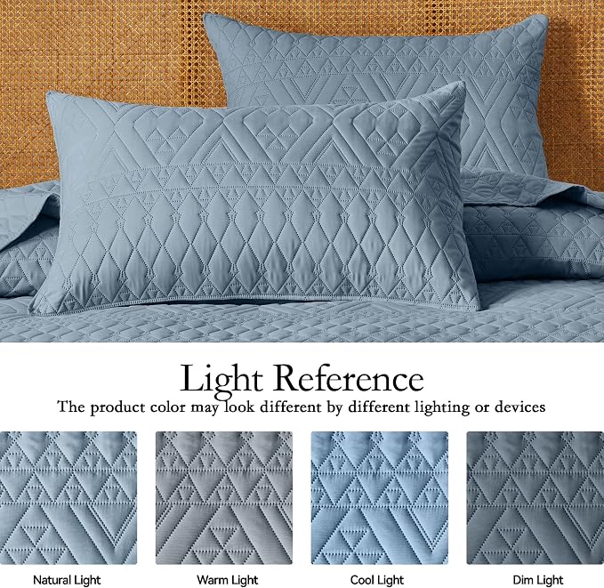 akkialla Full/Queen Size Quilt Bedding Set, Dusty Blue Lightweight Microfiber - Image 4