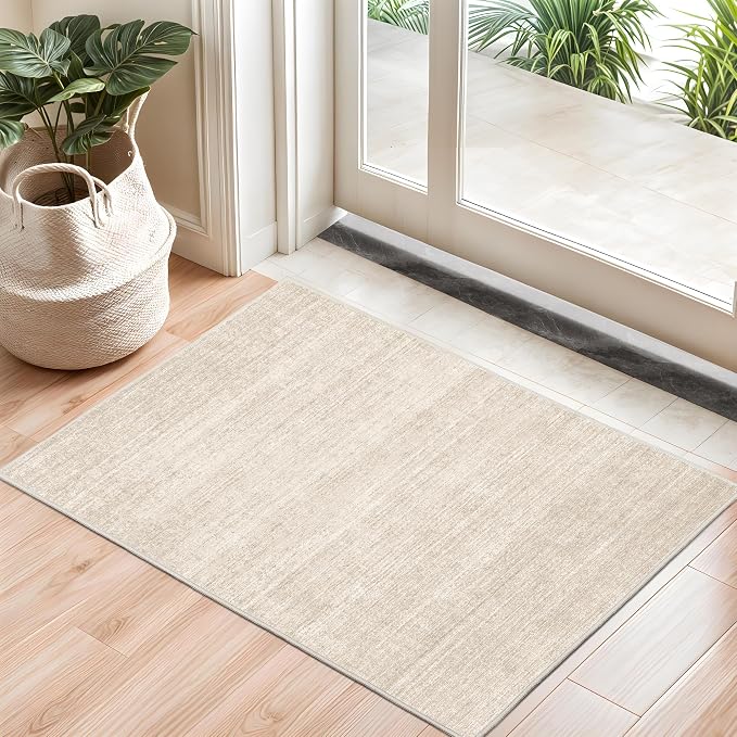 2x3 Rug Non Slip, Small Washable Entryway Rug Indoor Doormat Beige | Soft Low by Valenrug