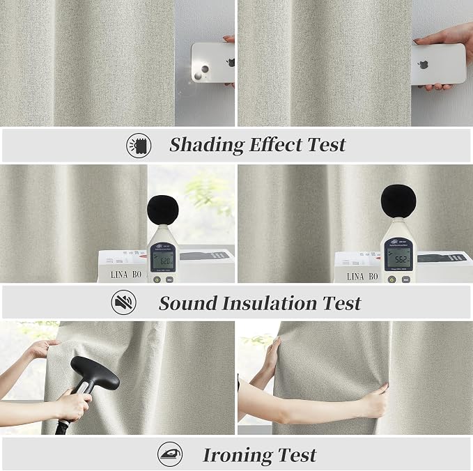 Greyish Beige 100% Blackout Linen Curtains, Completely Thermal Insulated Window - Image 6