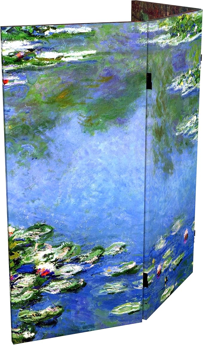 Red Lantern Double Sided Works of Monet Canvas Folding Screen - Image 6