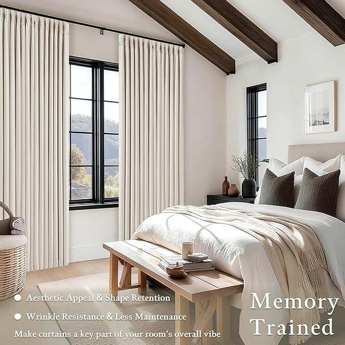 80 Inch Pinch Pleated Linen Black Out Curtains 2 Panels for Bedroom Living Room Cream 100% Blackout Curtains 80 Inches Long Pinch Pleat Dual Layer Drapes Cream Ivory Drapes for Dining Room Office