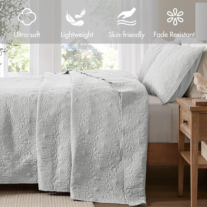 Madison Park King Quilt Bedding Set, Cottage-Inspired Damask, Classic Stitch - Image 2