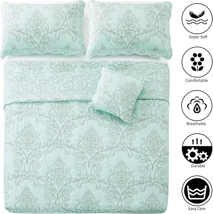 Home Soft Things Damask 4 Piece Bedspread Set, Scalloped Edge Reversible - Image 6