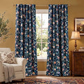 jinchan Dark Blue Floral Blackout Curtains 84 Inch Back Tab 2 Panels | Room by JINCHAN