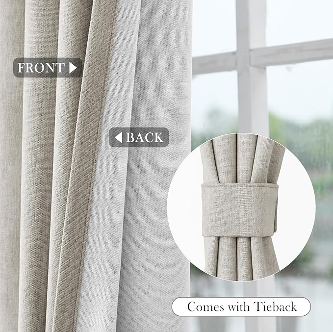 Macochico 100% Blackout Chenille Curtains Thermal Insulated Noise Reducing Velvet Draperies for Living Room Bedroom Hotel Beige Blackout Curtains Grommet Top with Tieback 84" Wx84 L 1 Panel