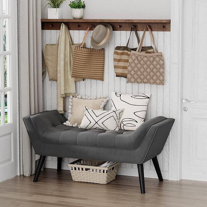 Bed Bench Upholstered Tufted Footstool Entryway Ottoman Bench Two Seaters - Image 8