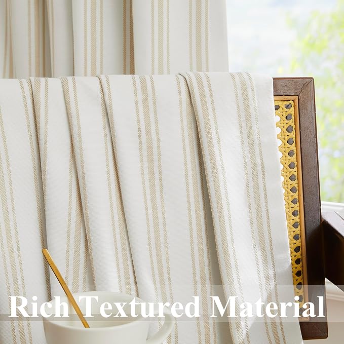 ZJDECOR 84 Inches Beige Striped Full Blackout Curtains - Image 6